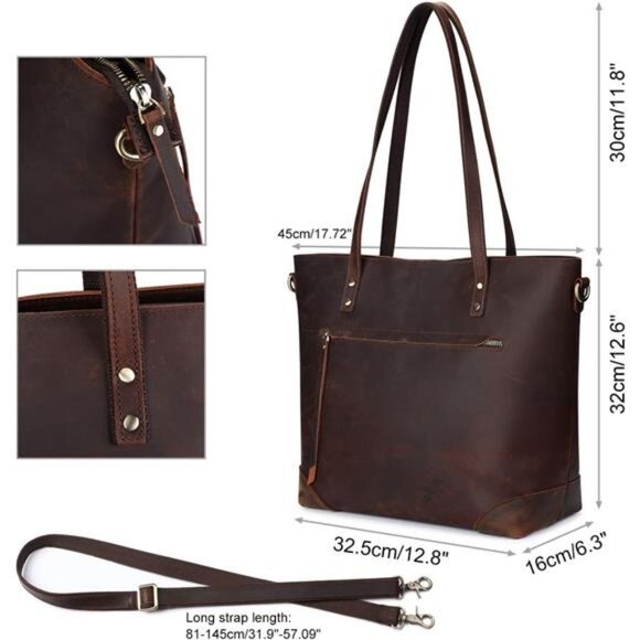 Vintage Genuine Leather Shoulder Bag Work Totes for Women Purse Handbag - Picture 5 of 7